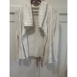 Cabi White Cable chunky Knit Shawl Collar Cardigan Sweater Size S women cotton